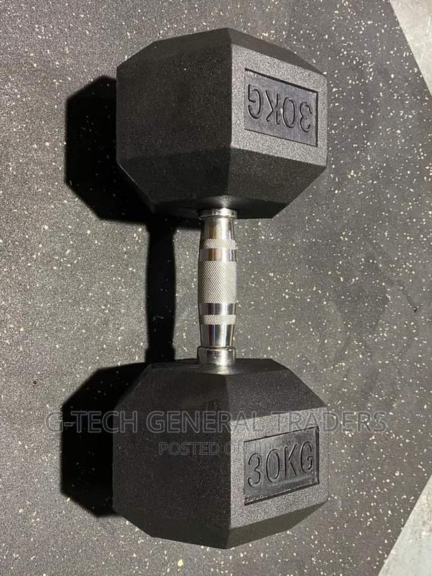 Dumbbells! Generic Rubber Coated Hexagonal 30kg Single Arm