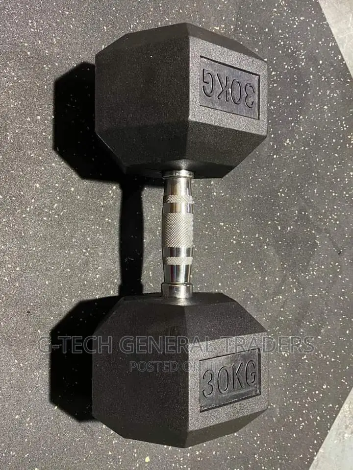 Dumbbells! Generic Rubber Coated Hexagonal 30kg Single Arm