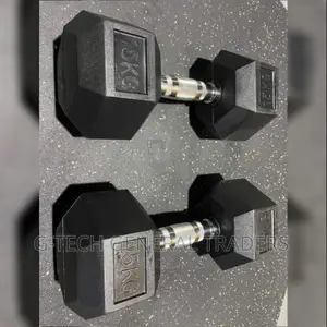 Dumbbells!Rubber Coated 15kg Hexagonal Pair Dumbbells