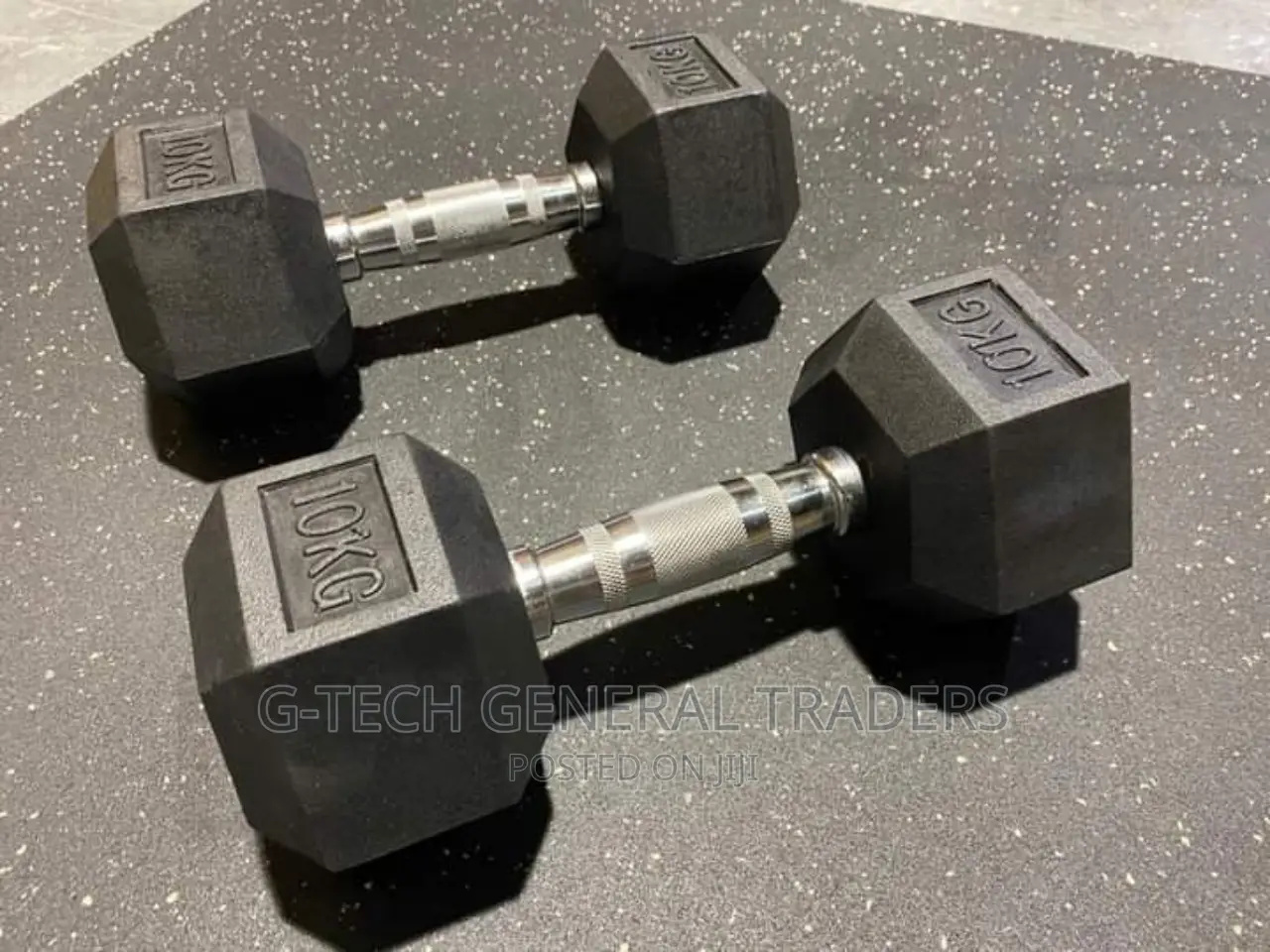 Dumbbells!Rubber Coated 10kg Pair Hexagonal Dumbbells