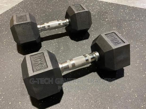 Dumbbells!Rubber Coated 10kg Pair Hexagonal Dumbbells - main view