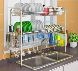 Dish Rack Two Tier Silver Over the Sink Dish Drainer.