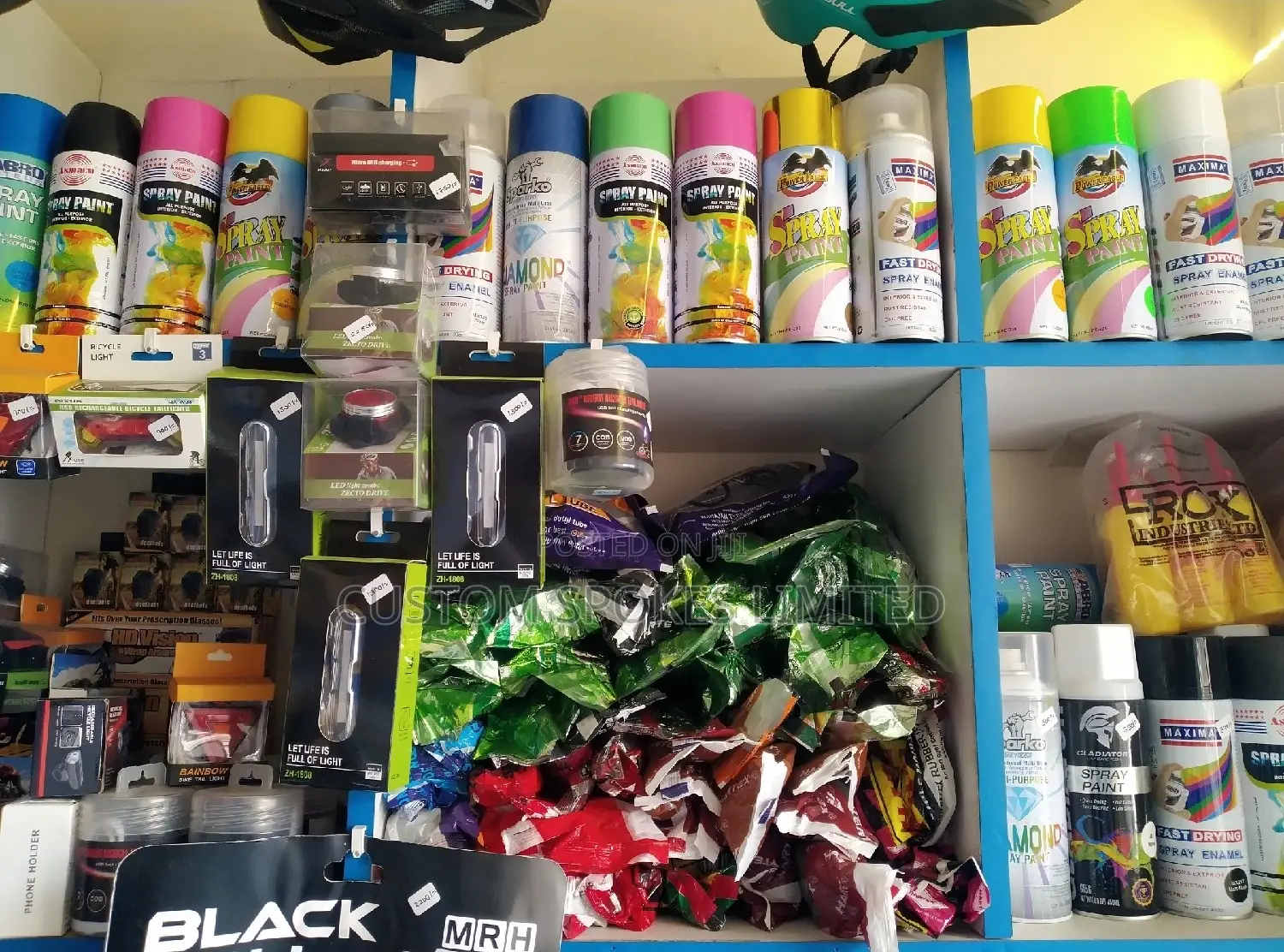 Bicycle Tubes, Lights, Helmets, Spray Cans