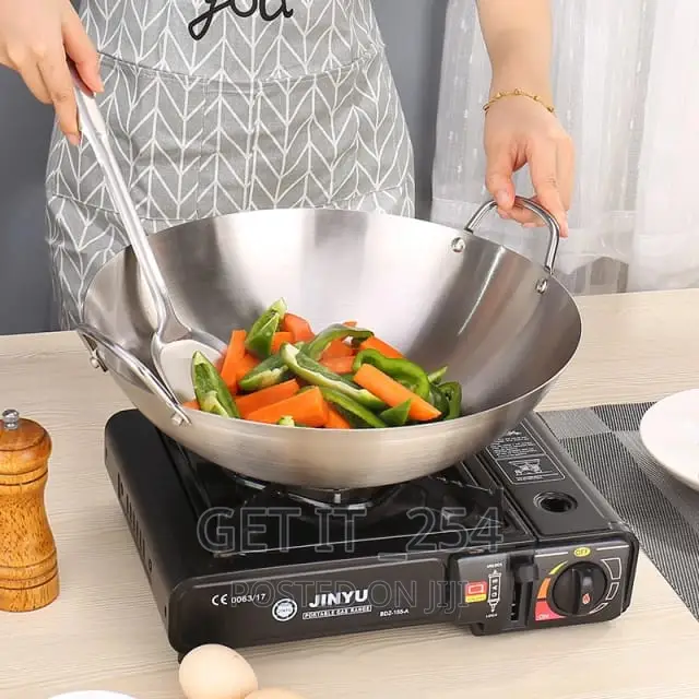 *Thickened Heavy Gauge Aluminum Two Sided-Handle Wok Frying