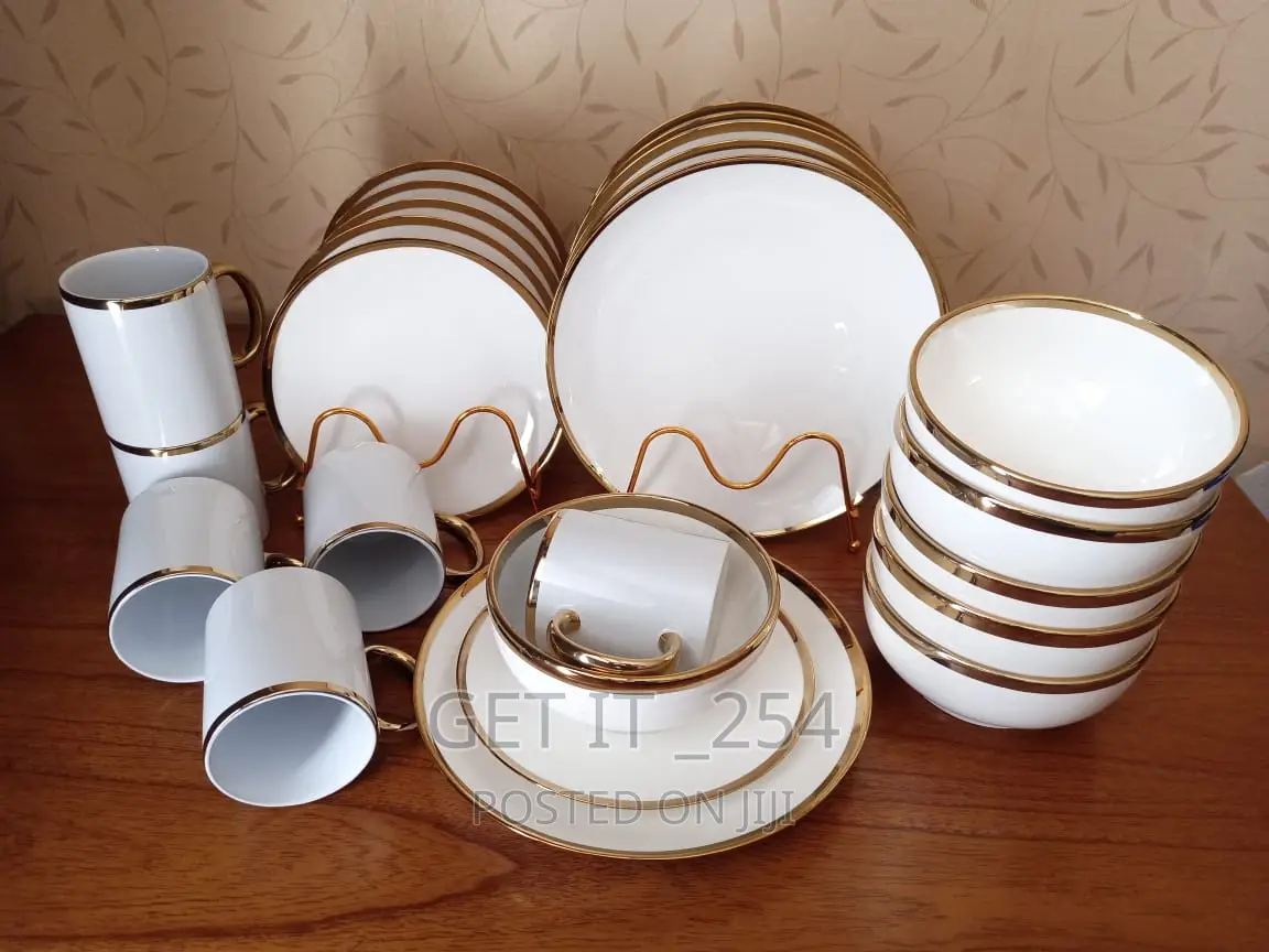 24 Piece Ceramic Dinner Set With Gold Rim 
6 Dinner Plates