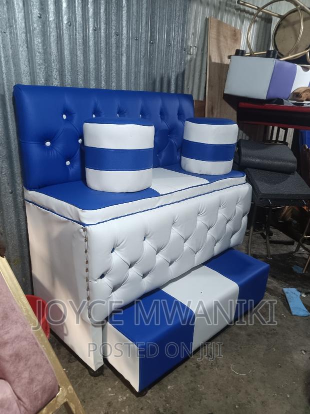 Pedicure Seat, 2 Seater Blue and White.