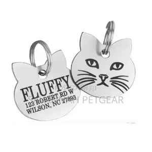 Cat Face Stainless Steel Personalized Cat ID Tag, Small