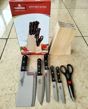 RASHNIK Knife Set 1pc Scissors +5pcs Knives+1pc Wooden Stand