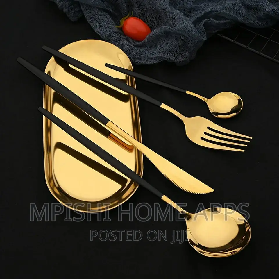 24pcs Cutlery Set Black Gold