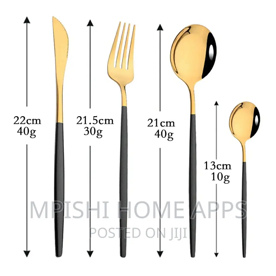 24pcs Cutlery Set Black Gold