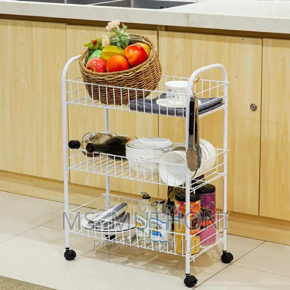 AUXILIARY TROLLEY With Wheels and Metal Mesh Trays
