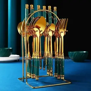 Spoons Cuttery Set, Marble and Gold Cutlery Set.