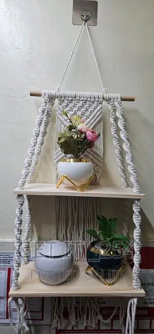 Woven Tapestry 2 Tier Bohemian Wall Hanging Floating Shelves