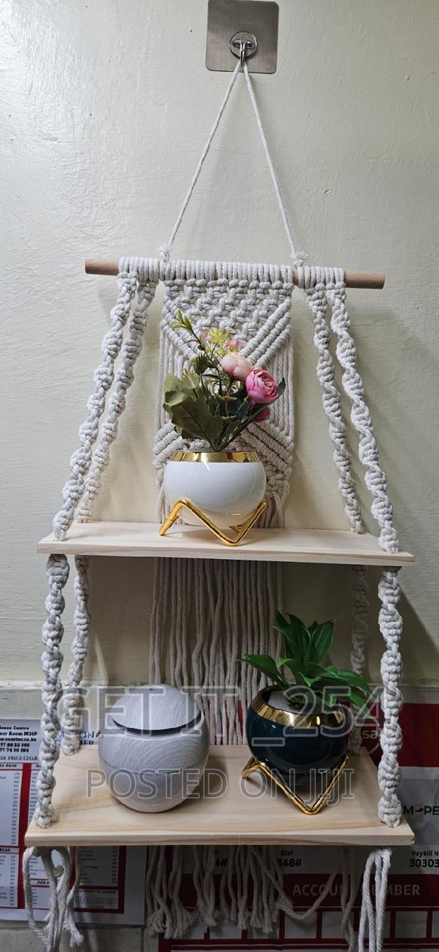 Woven Tapestry 2 Tier Bohemian Wall Hanging Floating Shelves - thumbnail 2