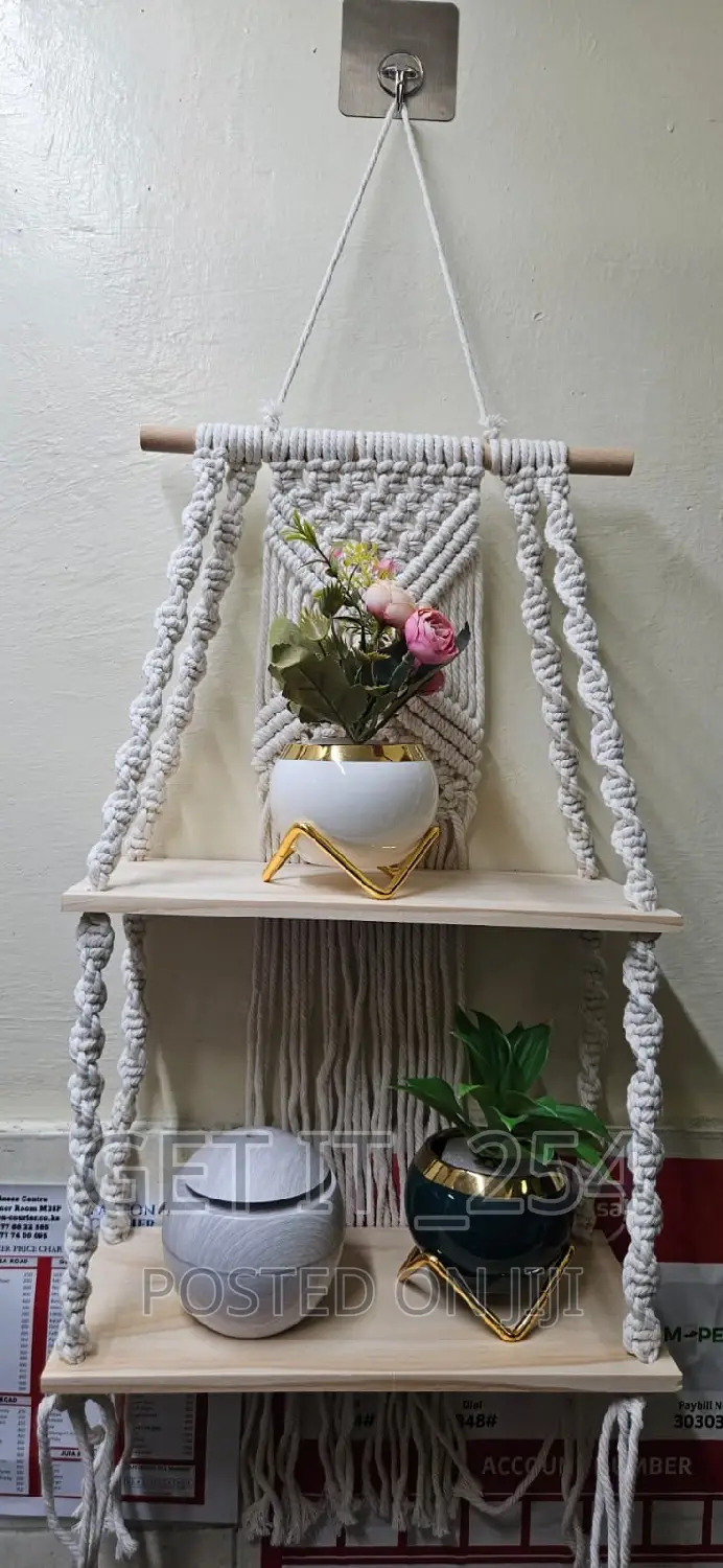 Woven Tapestry 2 Tier Bohemian Wall Hanging Floating Shelves