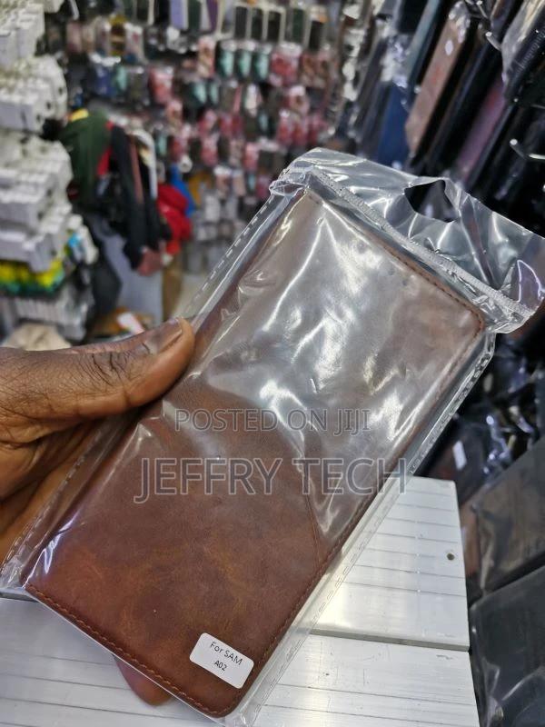Leather Flip Case for Samsung A02 - Brown - thumbnail 3