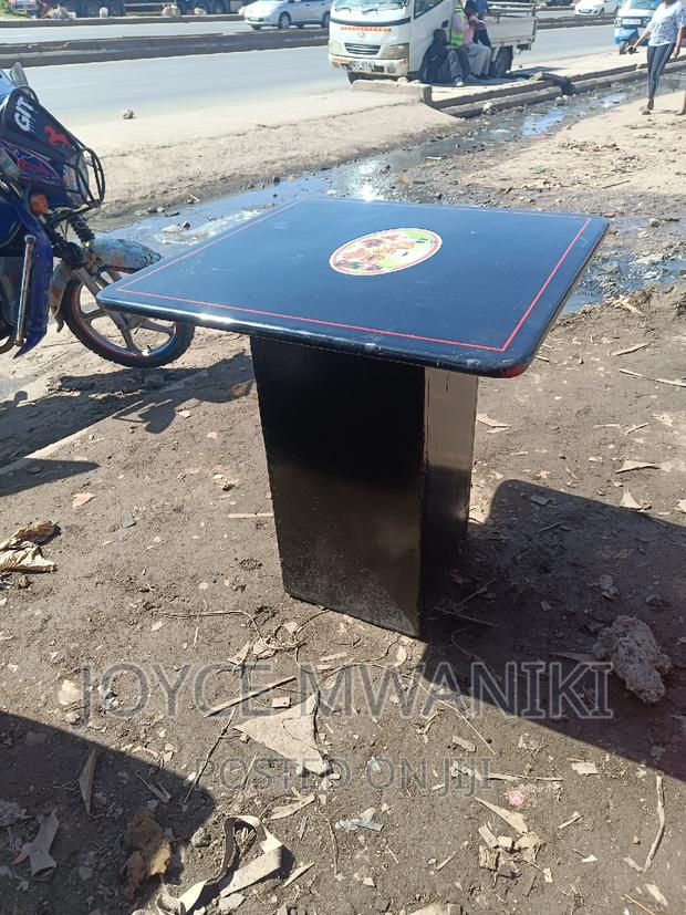Restaurant Table, Black With Logo Square Shape.