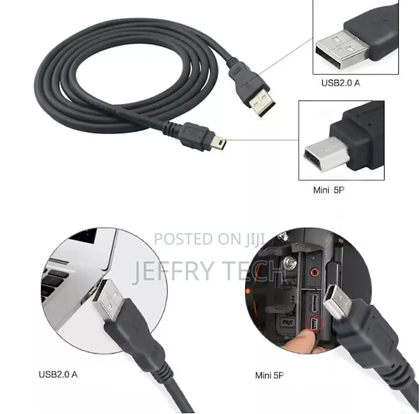 USB 2.0 Type A Male To Mini B Male Data Charger Cable