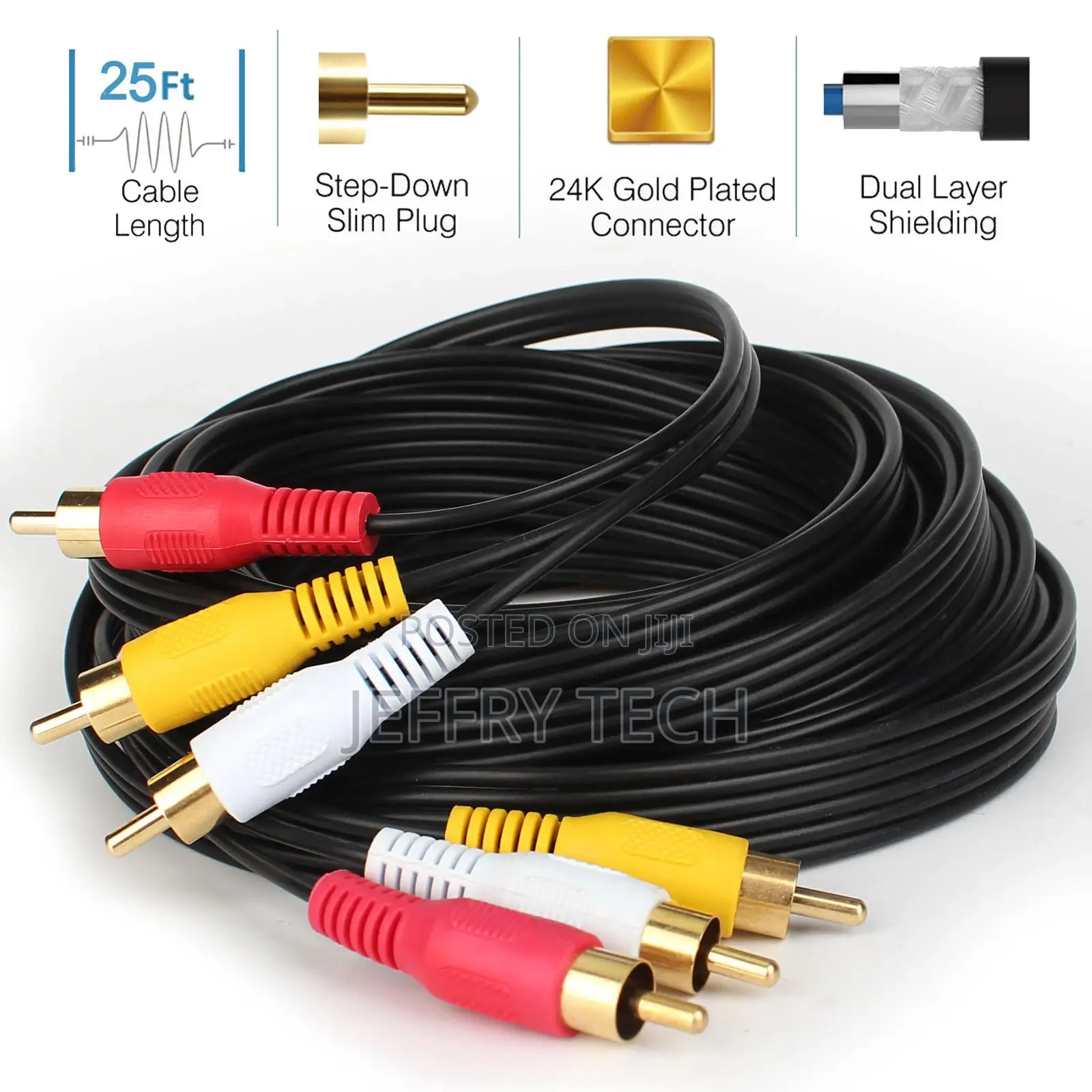 15M Cable Cord Wire Composite for HDTV DVD 3 RCA to 3 RCA Vi