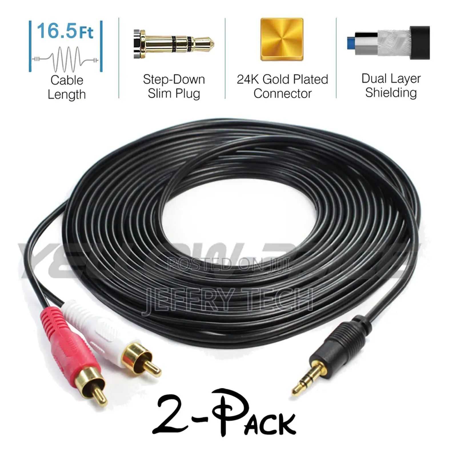5M 3.5mm Plug Jack to 2 RCA Twin Male Stereo Phono Audio Cab