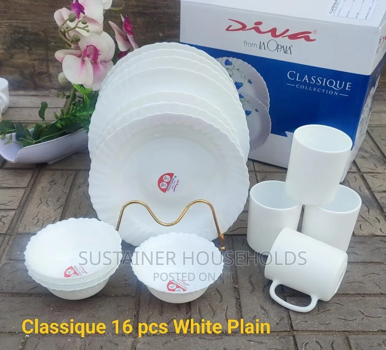 16pcs Classique White Plain Dinner Sets