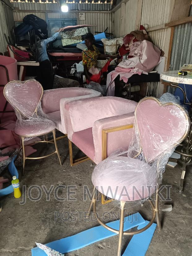 2 Styling Chairs and 2 Love Seats, Baby Pink.