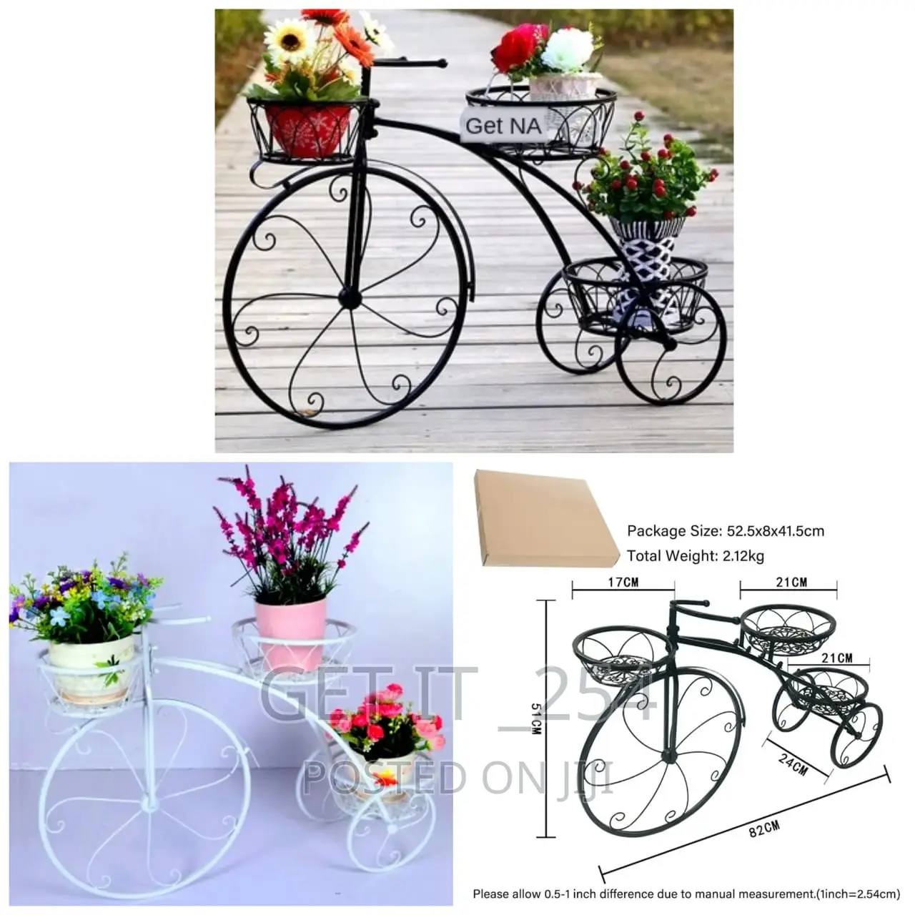 Tricycle Flower/Plant Stand White, Black