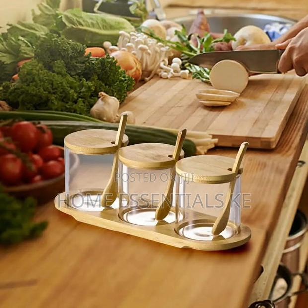 Glass Storage Jars/Spice Jar With Lid Bamboo Stand
