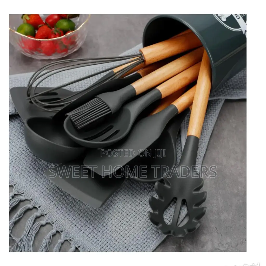 Generic 11 Pieces Silicone Non Stick Cooking Spoon Set-Grey