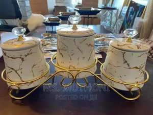 *3pcs Marble Canisters With a Gold Metal Stand