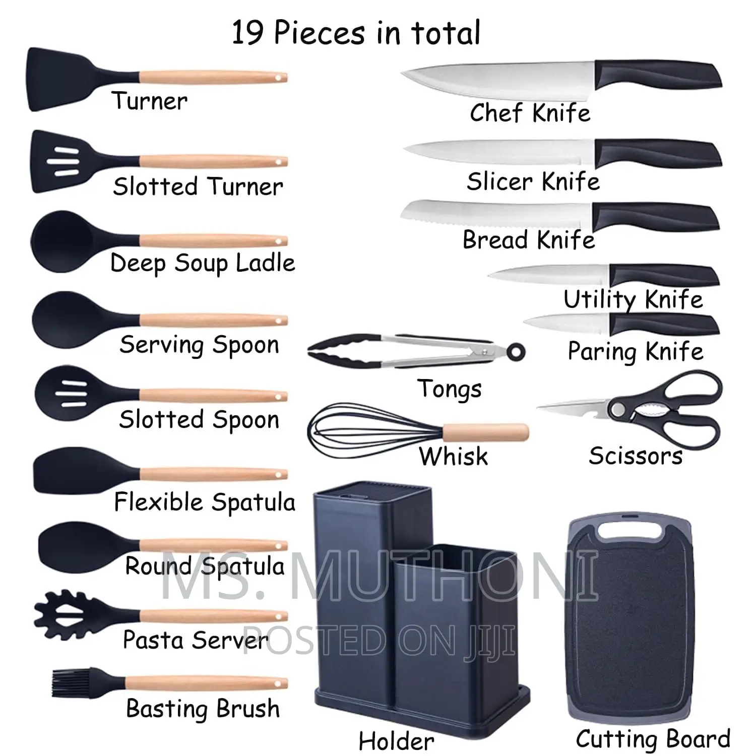 19pcs Set of Silicon Spoons ,Chopping Board ,Knife Set