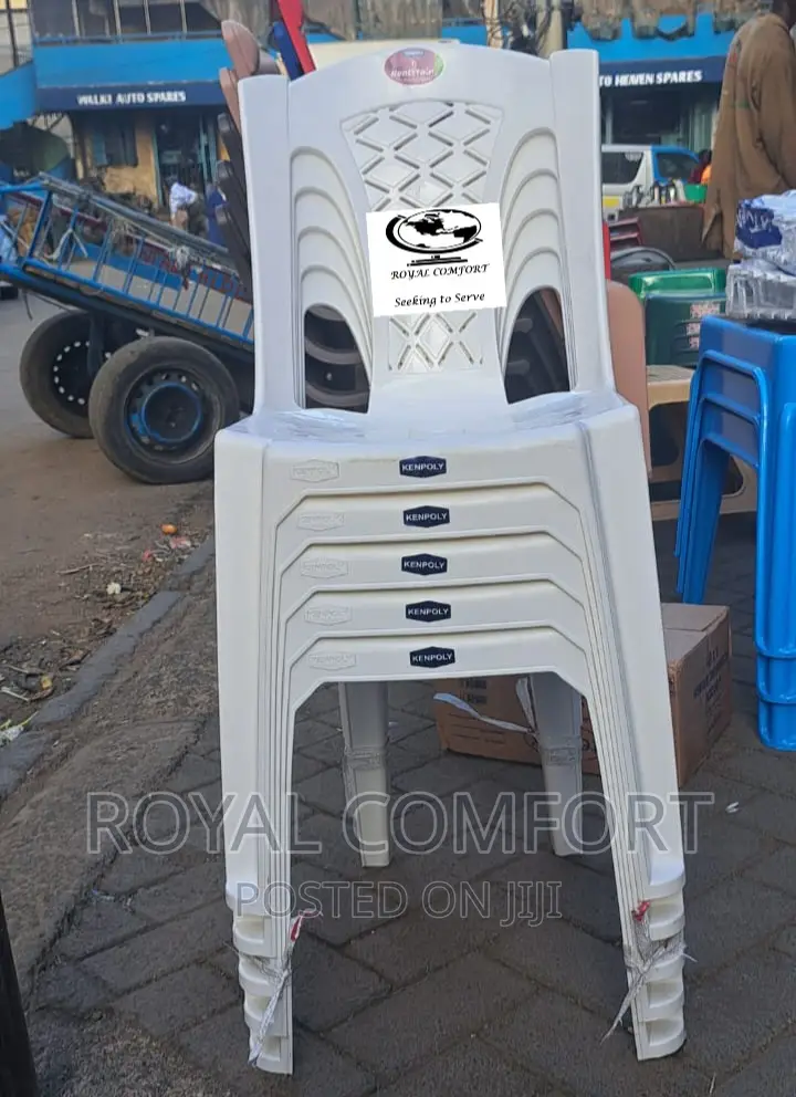 White Kenpoly Armless Plastic Chairs in Nairobi Central Furniture