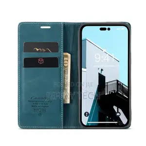 iPhone 14 Pro Max Retro Frosted Leather Flip Phone Case Blue