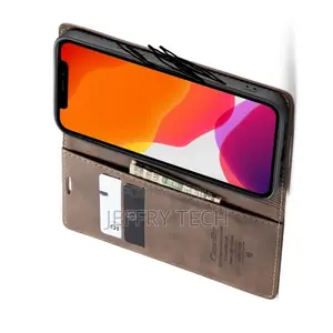 iPhone 12 / 12 Pro Flip Leather Case With Card Slot / Coffee