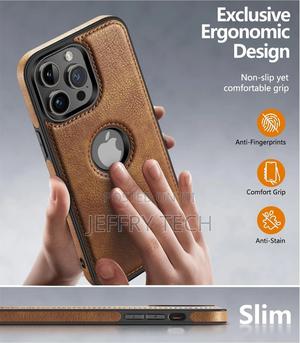 For iPhone 15 Pro Max Case Vegan Leather Slim Luxury Elegant - thumbnail 2