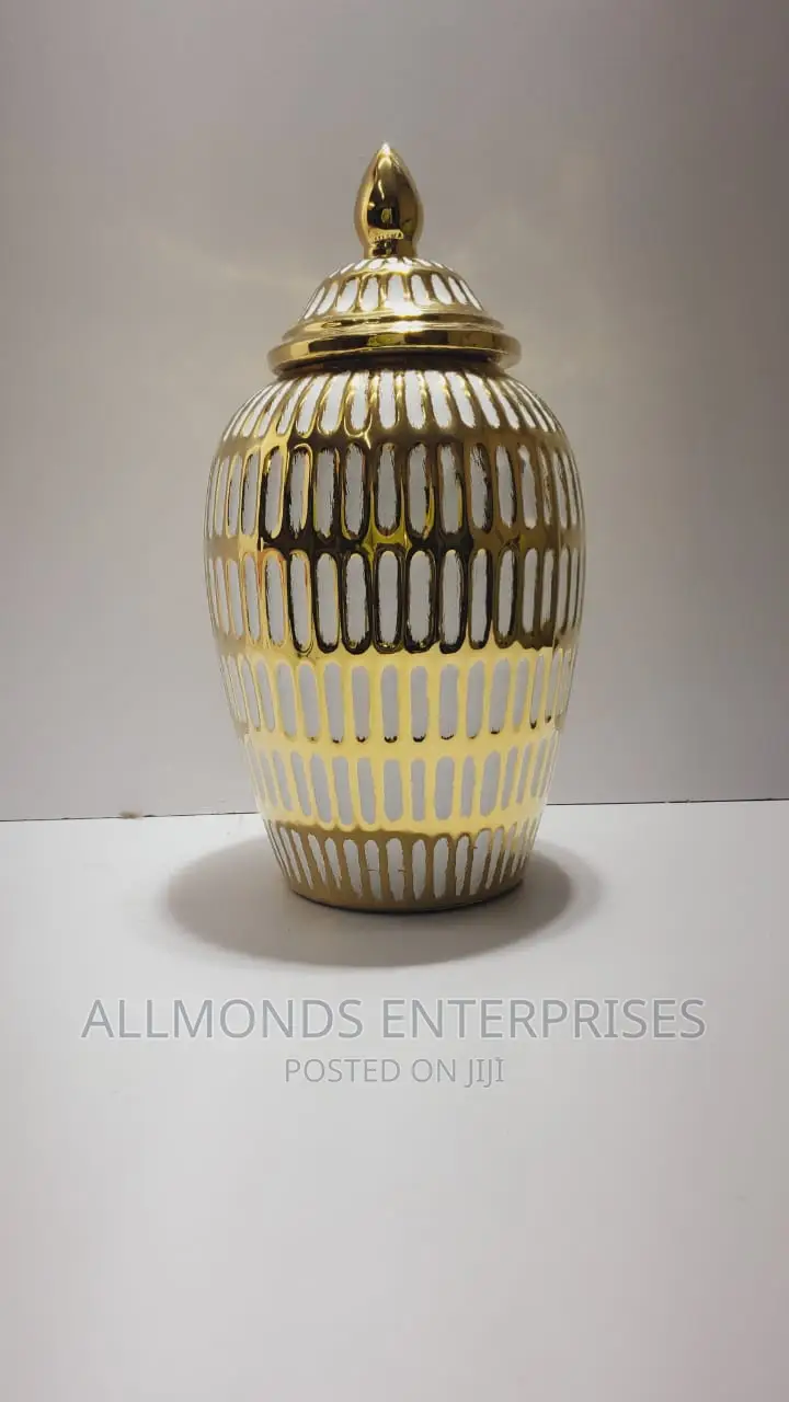Ceramic Gold Plated Vase White and Ginger Like