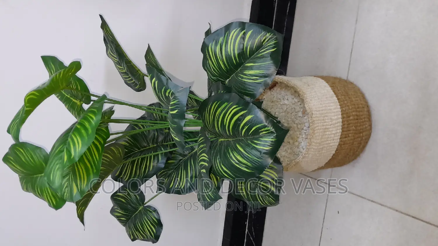 Basket, Artificial Plant and Pebble Stones