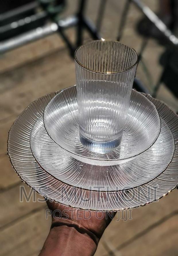 24PCS High Quality Glass Dinner Set With Gold Rim*