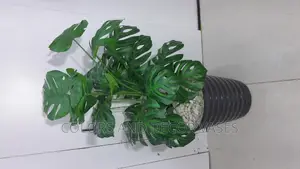 3ft Plastic Vase With Artificial Monstera Plant