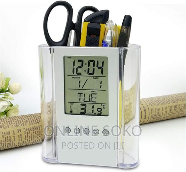 Multi-Functions LCD Digital Clock Desk Pen Holder Organizer - thumbnail 3