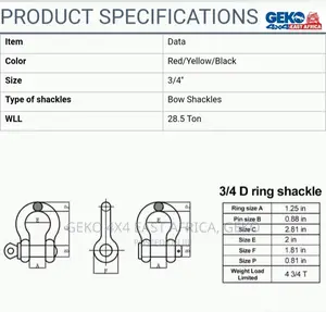 D Shackles, D-Ring, Bow Shackles 57,000 LBS-Pair (28.5 Ton)