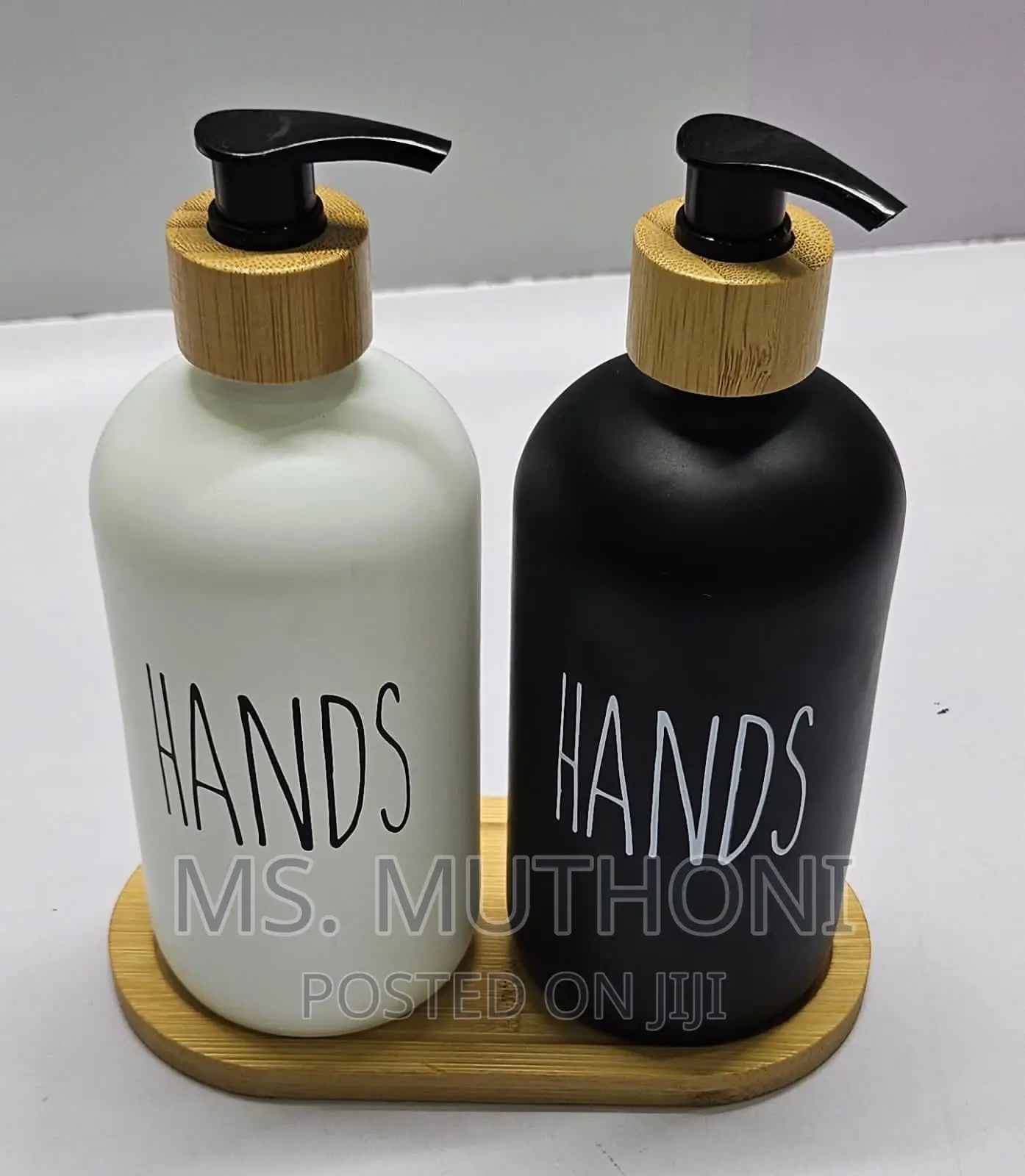 HANDS 2 in 1 Ceramic Soap/Lotion Bottle With Bamboo Base