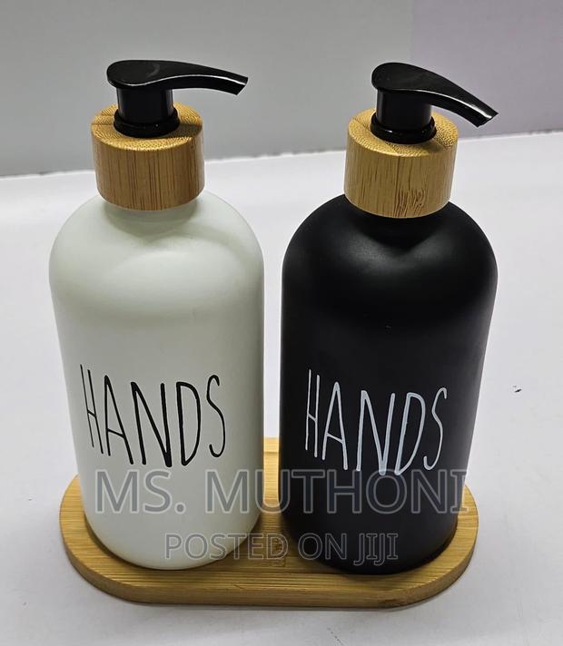 HANDS 2 in 1 Ceramic Soap/Lotion Bottle With Bamboo Base - main view