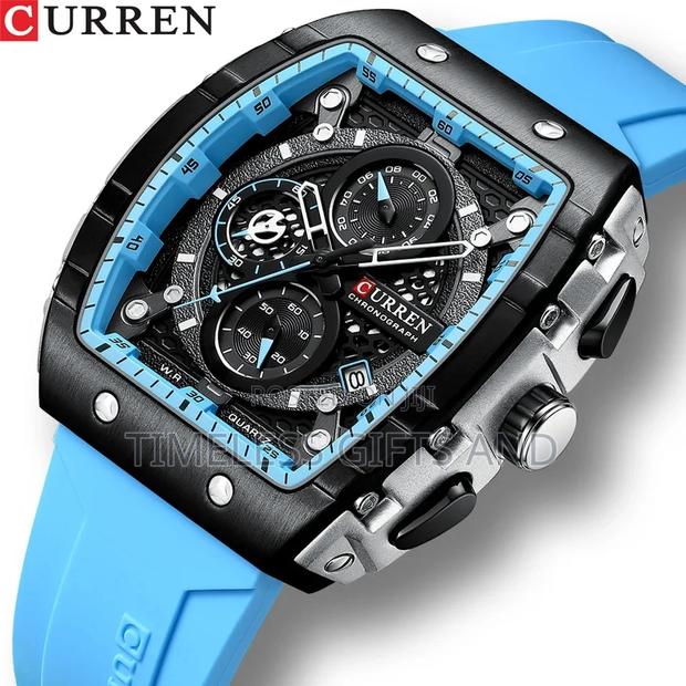 Curren 8442 Chronograph Light Blue Rubber Men Watch