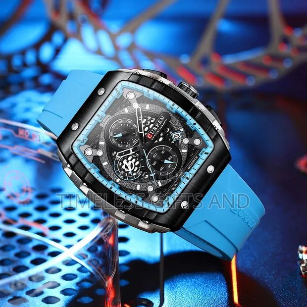 Curren 8442 Chronograph Light Blue Rubber Men Watch - thumbnail 2