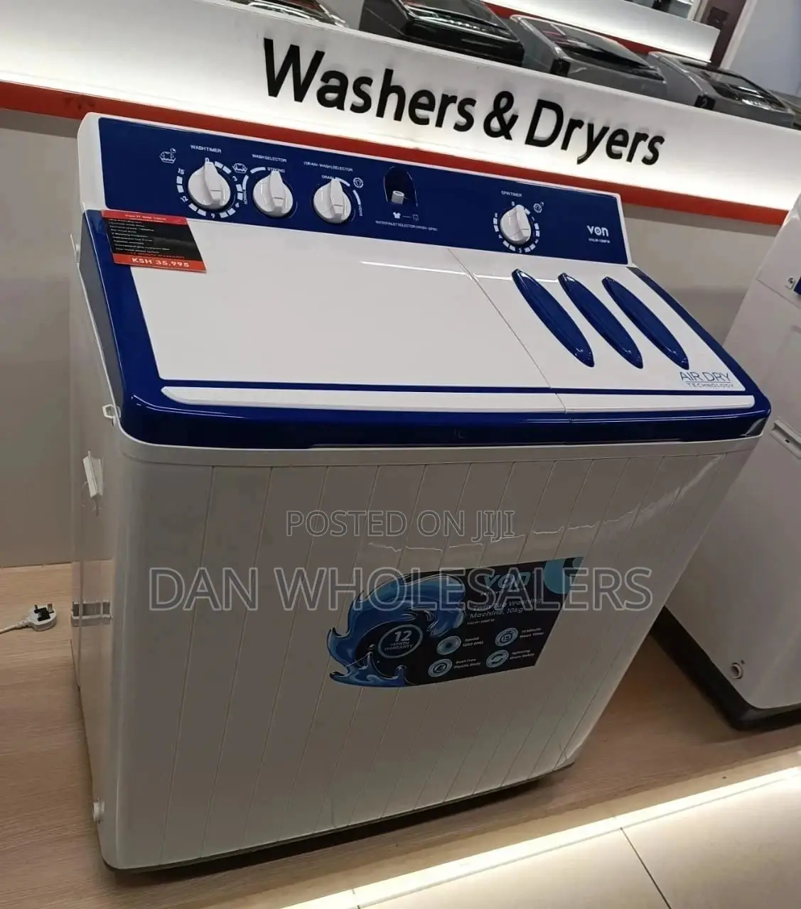 VON Twin Tub Washing Machine-Wash Timer- 10kg ,White