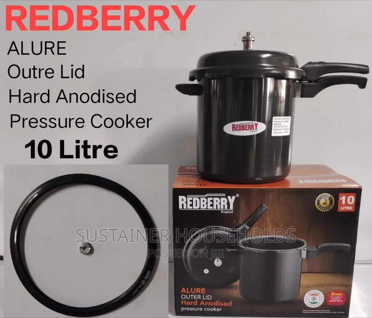 10ltr Redberry Premium Range Hard Anodised Pressure Cooker:
