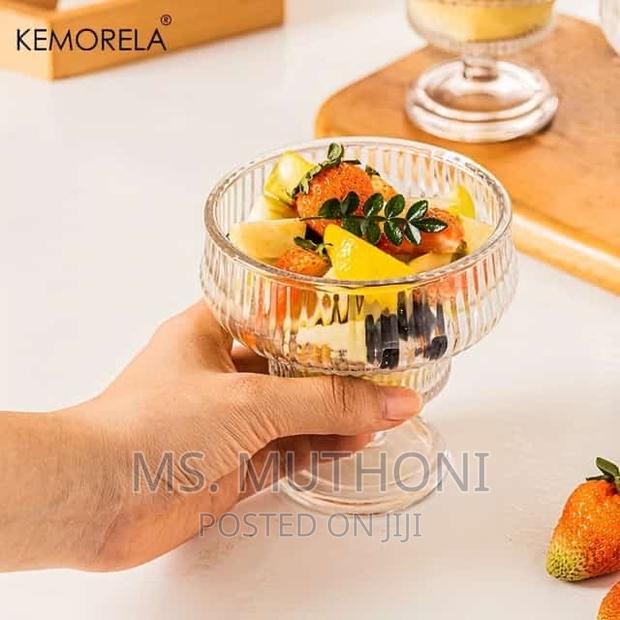 6 Vintage Ribbed Icecream Pudding Dessert Glass