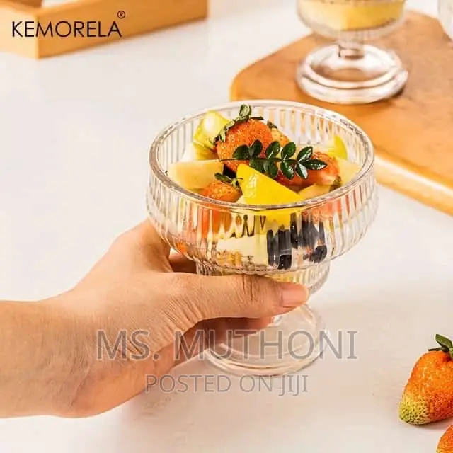 6 Vintage Ribbed Icecream Pudding Dessert Glass