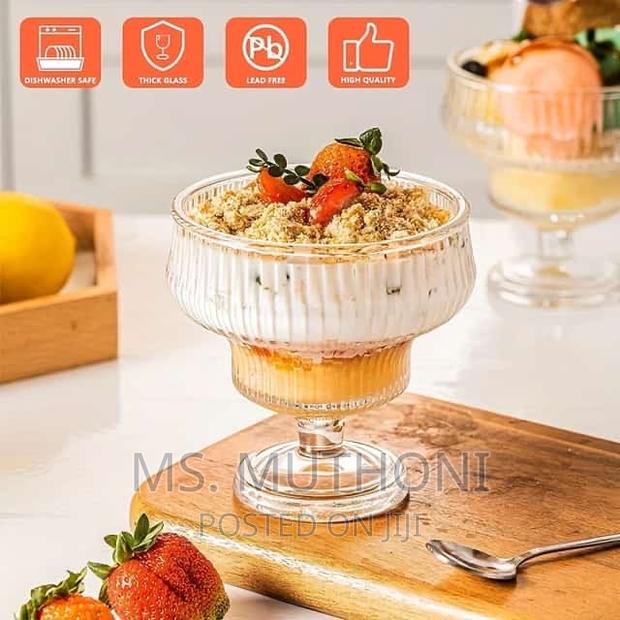 6 Vintage Ribbed Icecream Pudding Dessert Glass - thumbnail 2